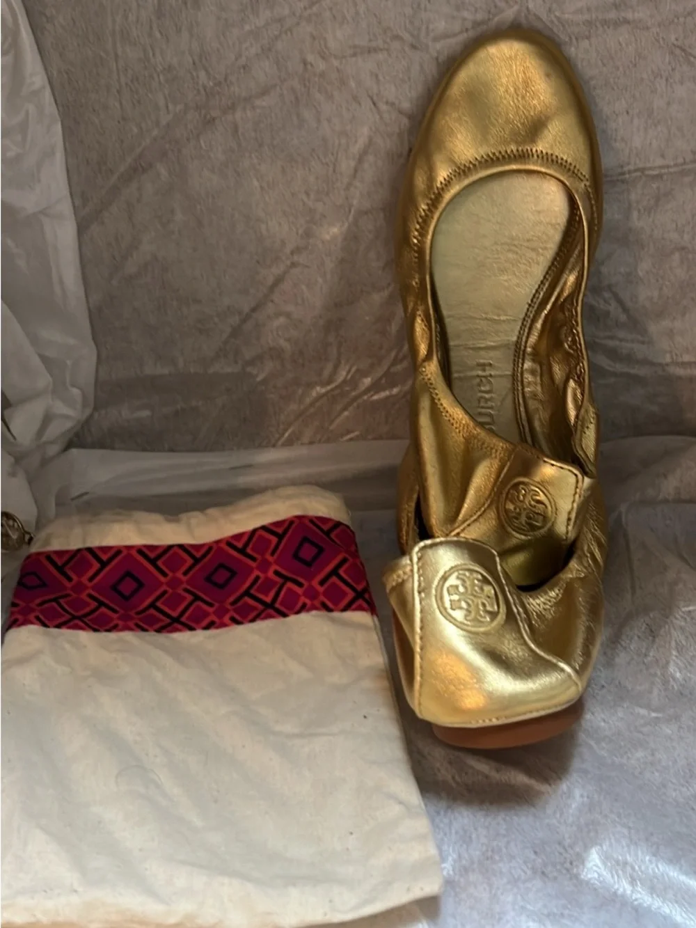 Tory Burch Shimmery Gold Foldable Ballet Flats